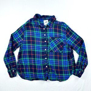 Aerie Flannel Shirt Womens Small Blue Plaid Cotton Long Sleeve Lumber Jane